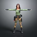 Woman In Green Top Brown Tactical Pants With Tactical Gear And Arms Outstretched