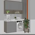 Modern Bathroom Cabinet With Sink Washing Machine Gray Cabinets And Green Plants