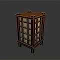 Traditional Red Wooden Lantern With Lattice Panels And Square Top