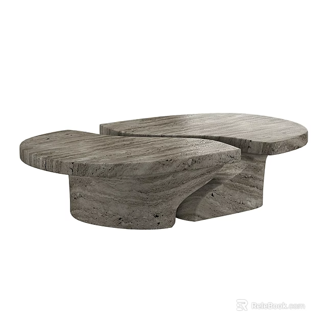 Two Modern Stacked Round Coffee Tables With Textured Wooden Surface Design 3d model 