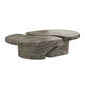 Two Modern Stacked Round Coffee Tables With Textured Wooden Surface Design 3d model