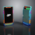 Modern Electronic Mobile Phones With Front Logo And Back Camera Module Colorful Borders 3d model