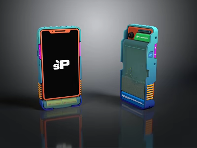 Modern Electronic Mobile Phones With Front Logo And Back Camera Module Colorful Borders 3d model