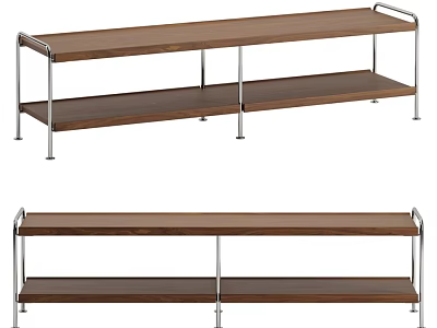 Modern Minimalist Walnut Dining Table With Dual Layer Storage Shelf And Sleek Stainless Steel Legs 3d model