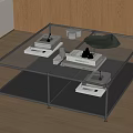 Modern Glass Top Coffee Table with Black Metal Frame and Two Tier Design