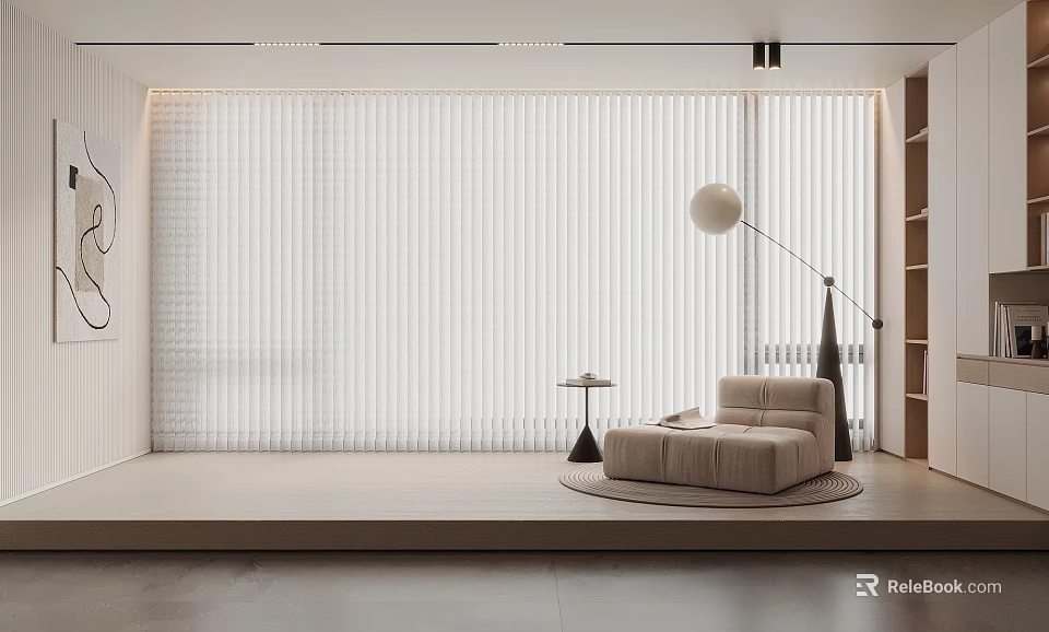 Modern Light Filtering Curtain Design For Minimalist Living Room Interior Space 3d model 
