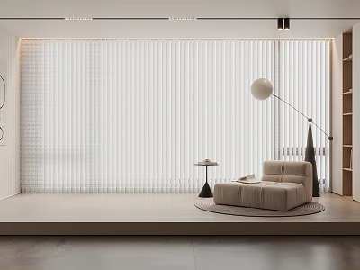 Modern Light Filtering Curtain Design For Minimalist Living Room Interior Space 3d model