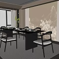 Elegant Modern Restaurant Interior With Dining Table And Comfortable Chairs 3d model