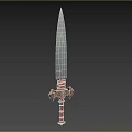 Sharp Bladed Fantasy Sword With Red Decorative Hilt And Metallic Accents