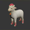 White Lamb Plush Toy With Pink Santa Hat Striped Socks And Bell Collar
