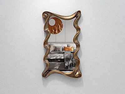 Artistic Modern Wall Decor With Gold Frame Irregular Wavy Mirror Design 3d model