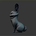 Gray Rabbit Sculpture With Large Ears Sitting Posture Modern Design On Dark Background 3d model