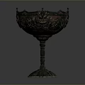 Intricate Bronze Pedestal Bowl Sculpture With Embossed Patterns And Decorative Base