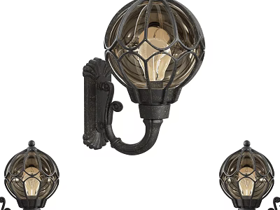 Vintage Black Metal Wall Sconces With Grid Design And Decorative Brackets 3d model