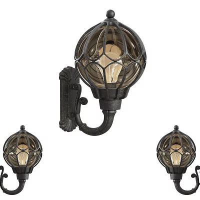 Vintage Black Metal Wall Sconces With Grid Design And Decorative Brackets 3d model