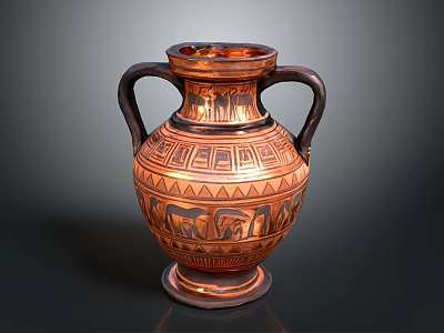 Ancient Style Carved Vase Sculpture With Two Handles Geometric Patterns And Animal Motifs 3d model