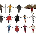 Game and Movie Character Action Figures Featuring Diverse Costumes and Poses