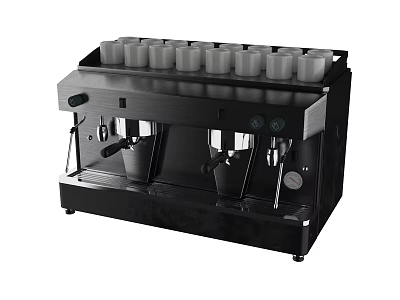 Black Espresso Machine with Dual Brewing Heads Cup Holder and Pressure Gauge Kitchen Appliance 3d model
