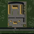 Traditional Ancient Architecture With Golden Roofs Enclosed Courtyard Green Lawns Trees Around Spacious Square