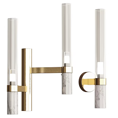 Modern Minimalist Brass Frame Wall Lamp with Cylindrical Glass Tubes and Marble Base 3d model