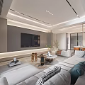 Modern Dining and Living Room Interior With Sofa Coffee Table TV Wall And Lighting
