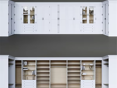Modern White Built In Dresser With Glass Doors Drawers And Open Shelves 3d model