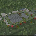 Aerial View of Modern Industrial Plant With Lush Greenery and Circular Facilities