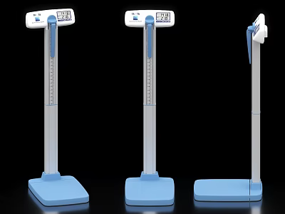 Three Medical Devices Height Weight Scales With Digital Display Blue Base And White Stand 3d model