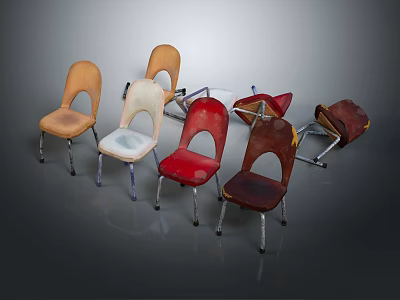 Vintage Leisure Chairs With Colorful Hues And Metal Legs Featuring Diverse Styles 3d model