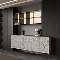 Modern Sideboard With Marble Pattern Cabinet Open Shelves And Coffee Machine 3d model