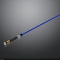 Long Blue Rod With Black White Stripes And Yellow Tip On Gray Surface