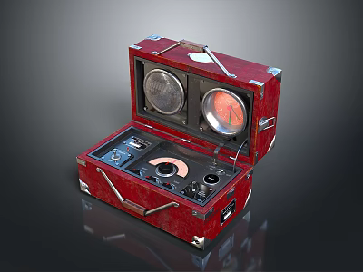 Open Red Case Electronic Device With Internal Dials And Control Components 3d model