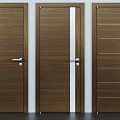 Modern Wooden Hinged Door Designs With Striped Panels And Metal Handles