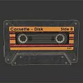 Vintage Cassette Disk With Yellow Label Side B Red Stripes And DJ3 Marking