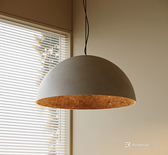 Dome Shaped Gray Pendant Light With Cork Interior In Minimalist Room 3d model 