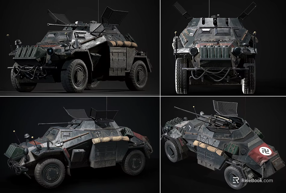 Armored Military Vehicle With Machine Gun And Tactical Gear Various Angles 3d model 