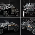 Armored Military Vehicle With Machine Gun And Tactical Gear Various Angles