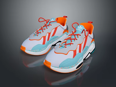 Modern Sports Sneakers With White Light Blue Orange Shoelaces Thick Sole Design 3d model