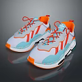 Modern Sports Sneakers With White Light Blue Orange Shoelaces Thick Sole Design