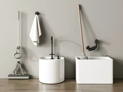 Modern Bathroom Accessories With Mop Towel Toilet Brush Holders 3d model