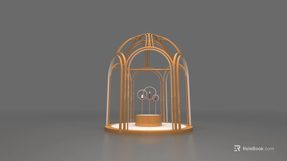 Golden Arched Event Gateway With Transparent Structure Cloud Ornament And Base Lighting 3d model