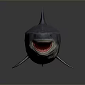 Shark Model With Open Mouth Sharp Teeth And Grey Body Texture