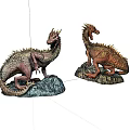 Game and Movie Dinosaur Characters With Scaly Skin and Rock Base