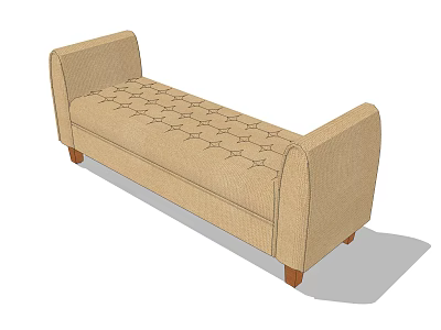 Stylish Beige Tufted Sofa Bench With Curved Armrests And Wooden Legs 3d model