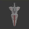 Detailed Sci Fi Starship Model Featuring Gray Body Red Stripes And Top Structure