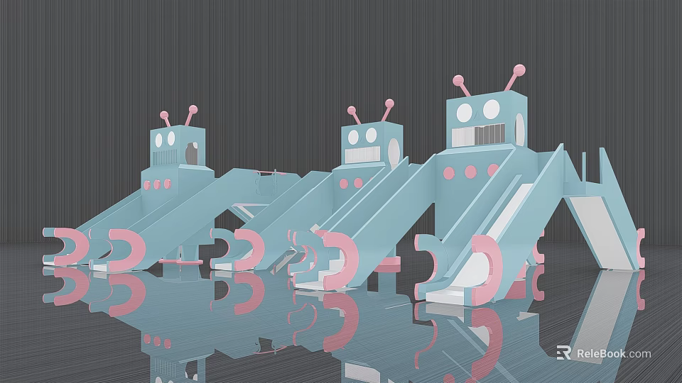 Modern Robot Shaped Playground Equipment With Light Blue Pink Slides And Playful Design 3d model 