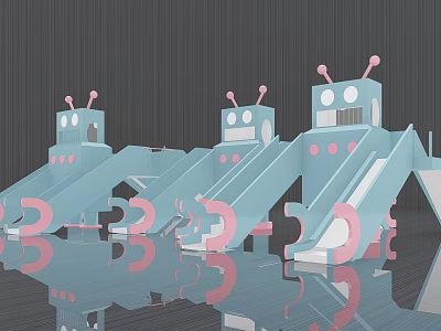 Modern Robot Shaped Playground Equipment With Light Blue Pink Slides And Playful Design 3d model