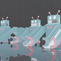 Modern Robot Shaped Playground Equipment With Light Blue Pink Slides And Playful Design