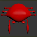 Red Cartoon Crab Character With Yellow Claws On Shiny Black Surface