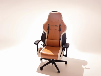 Brown and Black Leather Leisure Chair With High Backrest Armrests and Wheels 3d model